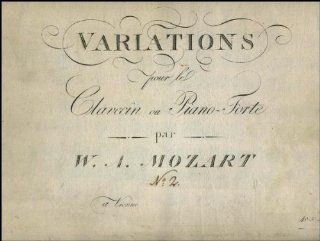 Mozart, Wolfgang Amadeus. (1756   1791). Variations pour le Clavecin ou Piano Forte. [K. 353]. Entertainment Collectibles