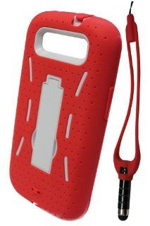 GO SC356 Dual Robot Rubberized Protective Hard Case with Stand & Stylus Pen for Samsung Galaxy SIII I9300   1 Pack   Retail Packaging   Red Cell Phones & Accessories