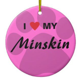 I Love (Heart) My Minskin Cat Pawprint Design Ornament