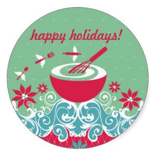 Custom color flying utensils Christmas food label Round Stickers
