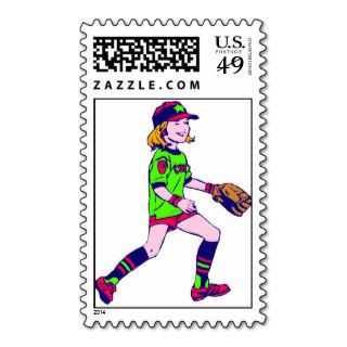 Girl Playing Baseball Postage Stamps
