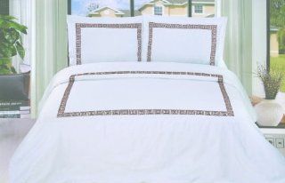 MARRIKAS 3 PC 300TC Cotton KING WHITE WITH CHOCOLATE EMBROIDERED Duvet Cover Set  