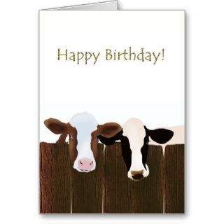 Happy birthday cows behind a fence card