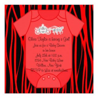 Cute Red Zebra Baby Shower Custom Invitation
