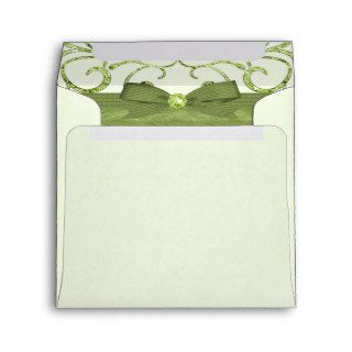 Green Pastel & Diamond Swirls Bow & Ribbon Wedding Envelope
