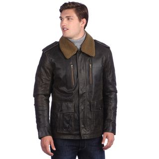United Face Men's Brown Distressed Leather Military Jacket Jackets