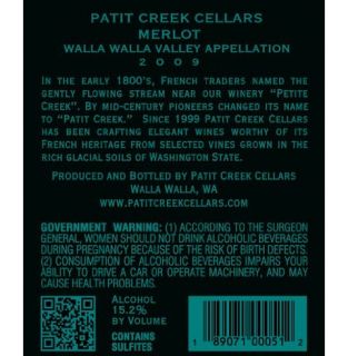 2010 Patit Creek Cellars Merlot 750 Ml Wine