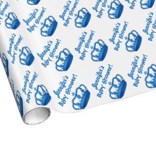 BOY Baby Shower  Custom Name Blue Crown 1 Gift Wrap Paper