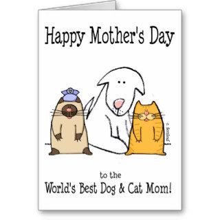 Happy Mother's Day World's Best Dog & Cat Mom Greeting Cards