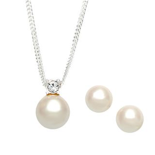 Carolee Crystal Necklace and Pearl Stud Earrings Set with Gift Box Carolee Fashion Necklaces