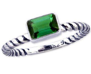 Twisted Sterling Silver Stackable Ring with East West Small Octagon Genuine Stone Green Tourmaline in full,half,quarter sizes from 3.5 to 12_3.5 diViene Jewelry