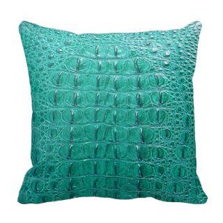 Hornback Faux Crocodile Leather  Turquoise Pillow