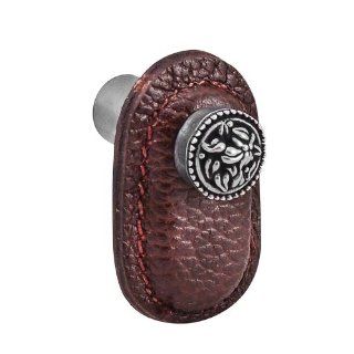 Vicenza Designs K1167 San Michele Knob with Brown Leather Strap, Large, Antique Silver   Cabinet And Furniture Knobs  
