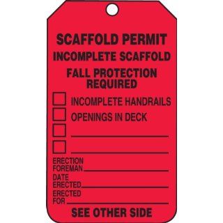 Accuform Signs TRS320PTP RP Plastic Scaffold Tag, Legend "SCAFFOLD PERMIT INCOMPLETE SCAFFOLD FALL PROTECTION REQUIRED (CHECKLIST)/INSPECTION", 3 1/4" Width x 5 3/4" Height, Black on Red (Pack of 25) Lockout Tagout Locks And Tags Indu