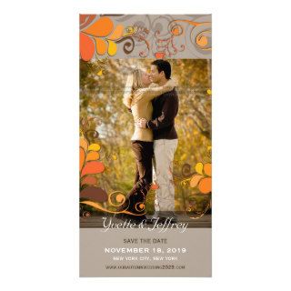Autumn Deco Floral Swirls Save The Date Announce Photo Card