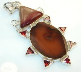 Agate Women's Silver Pendant 25.60g (color brown, dim. 3 1/4, 1 3/4, 3/8 inch). Agate, Created Quartz Crafted in 925 Sterling Silver only ONE pendant available   pendant entirely handmade by the most gifted artisans   one of a kind world wide item   