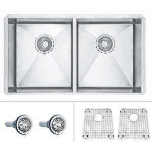 ECOSINKS Acero Platinum Combo Undermount Stainless Steel 31x18 x10 0 Hole Double Bowl Kitchen Sink ECOD 319UP