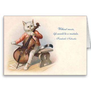 Victorian Cello Playing Cat Greeting Card