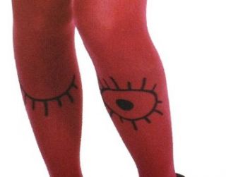 Rare Funky Big Eyes Tattoo Red Wine Color Tights Clothing