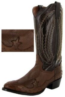 DAN POST Mens Ostrich Skin Leather Western Cowboy Pull On Mid Calf Boots Shoes Brown Shoes
