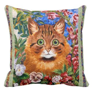Vintage Wain Brown Cat among the Flowers Cushion Pillow