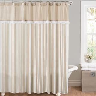 Rowan Taupe Striped And Pieced Shower Curtain Lush Decor Shower Curtains