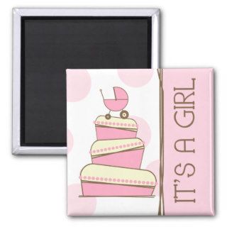 Pink Baby Carriage Cake "It's A Girl" Magnet