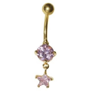 Womens Supreme Jewelry Curved Barbell Belly Ring with Stones   Gold/Pink