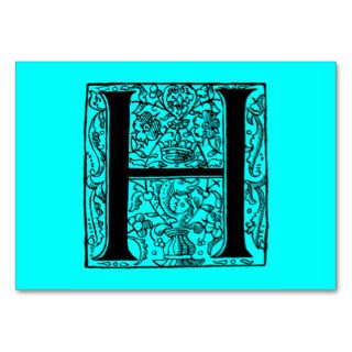 Vintage Letter H Monogram Aqua Teal Neon Blue "H" Business Card Templates