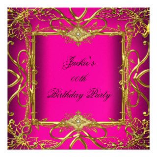 Elegant Birthday Party Rich Bright Pink Gold Custom Announcements