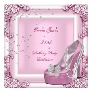 21st Birthday Party Pink High Heel Shoes Invitations