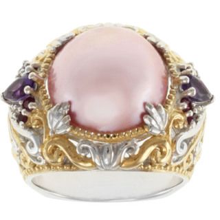 Michael Valitutti Two tone Pink Mabe Pearl, Amethyst and Ruby Ring (14 15 mm) Michael Valitutti Pearl Rings