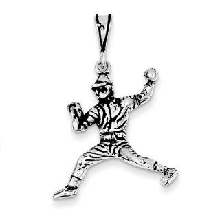 Gold and Watches Sterling Silver Antiqued Baseball Player Charm Pendant Necklaces Jewelry