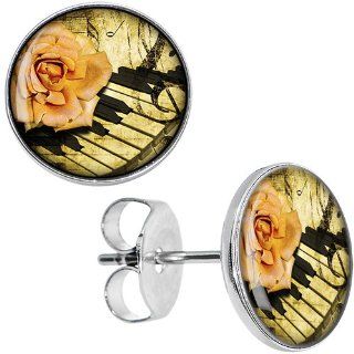 Rose on the Piano Stud Earrings Body Candy Jewelry