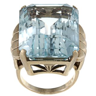 14k Yellow Gold Blue Topaz Art Deco Cocktail Ring Estate and Vintage Rings