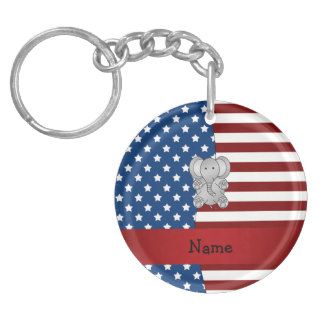 Personalized name Patriotic elephant Keychain