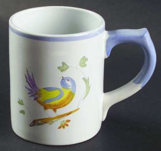 Longchamp Perouges Mug, Fine China Dinnerware   Bird & Flowers,Light Blue Backgr