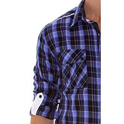 191 Unlimited Men's Blue Plaid Convertible Sleeve Shirt 191 Unlimited Casual Shirts