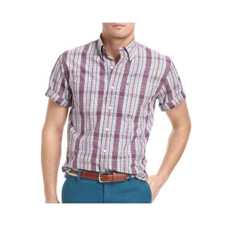 Izod Short Sleeve Plaid Shirt, Purple, Mens