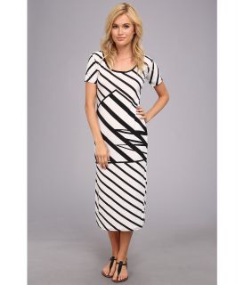 Ninety Short Sleeve Stripe Dress Womens Dress (Black)