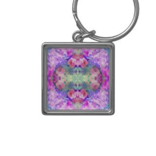 Purple Orchid Mirrored Pink Floral Nebula Pattern Keychain