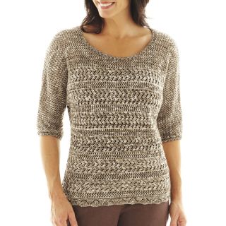 Lark Lane Open Stitched Metallic Boatneck Sweater, Womens