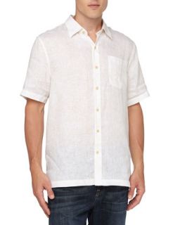 Corsica Printed Linen Sport Shirt, White