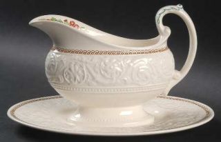 Wedgwood Windermere Multicolor Gravy Boat with Attached Underplate, Fine China D