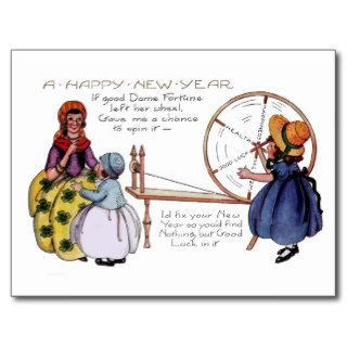Dame Fortune's Lucky Spinning Wheel New Year Post Cards