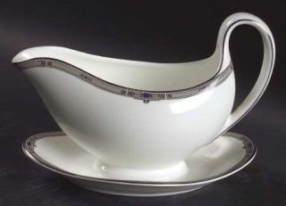 Wedgwood Amherst (Platinum Trim) Gravy Boat with Attached Underplate, Fine China