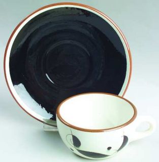 Stangl Lyric Flat Cup & Saucer Set, Fine China Dinnerware   Brown And Black Musi