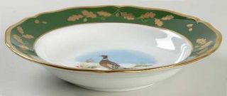 Lynn Chase Winter Game Birds Green Large Rim Soup Bowl, Fine China Dinnerware  