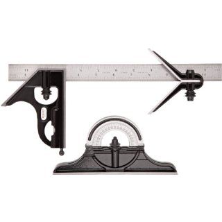 Starrett 434 12 16R Forged, Hardened Square, Center And Reversible Protractor Heads With Blade Combination Set, Smooth Black Enamel Finish, 16R Graduation, 12" Size Carpentry Squares