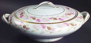 Noritake Rosanne Round Covered Vegetable, Fine China Dinnerware   Pink & Brown L